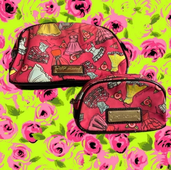 BETSEY JOHNSON ☆ 2PC RARE MAKEUP COSMETIC STORAGE BAG SET MATCHING - Picture 1 of 3